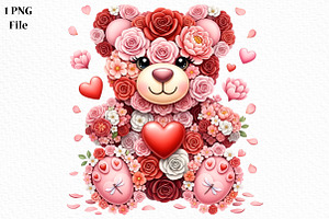 Pink Floral Valentine's Day Bear Png, an Illustration by Canvas Craft