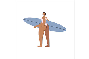Girl with surfboard, female surfer, an Object Illustration by Mila Di Art