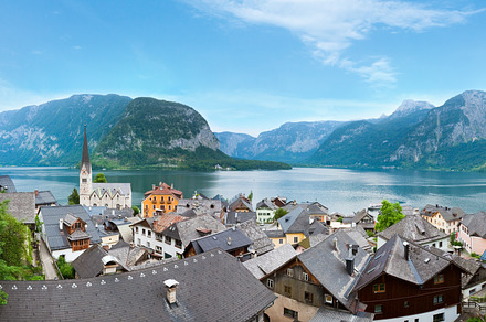 Beautiful summer Alpine Hallstatt Town and lake Hallstatter See, a Nature Photo by YuriyB