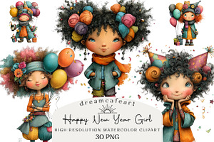 Happy New Year Girl Clipart, an Illustration by DreamCafeArt