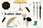 Rainy day and umbrella clip art, an Illustration by Studio Mei Design (Thumbnail 1 of 5)