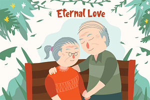 Elder Couple - Vector Illustration