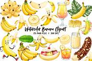 Watercolor Banana Clipart, an Illustration by Libby Wishes (Thumbnail 1 of 6)