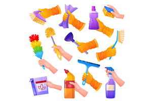 Hands holding cleaning tools. Hand, an Object Illustration by Stock-Smart-Start