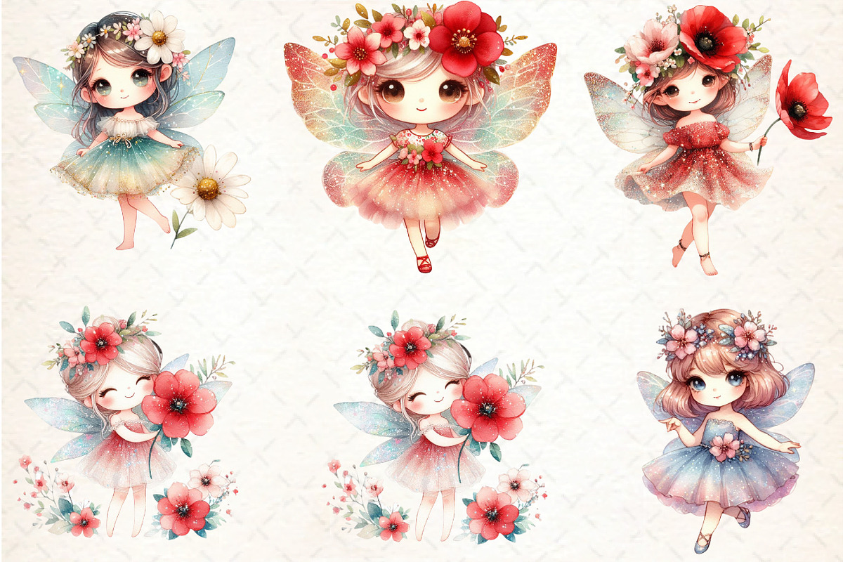 Flower glitter Fairy Clipart, an Illustration by DreamCafeArt (Photo 4 of 7)