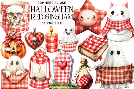 Watercolor Red Gingham Halloween