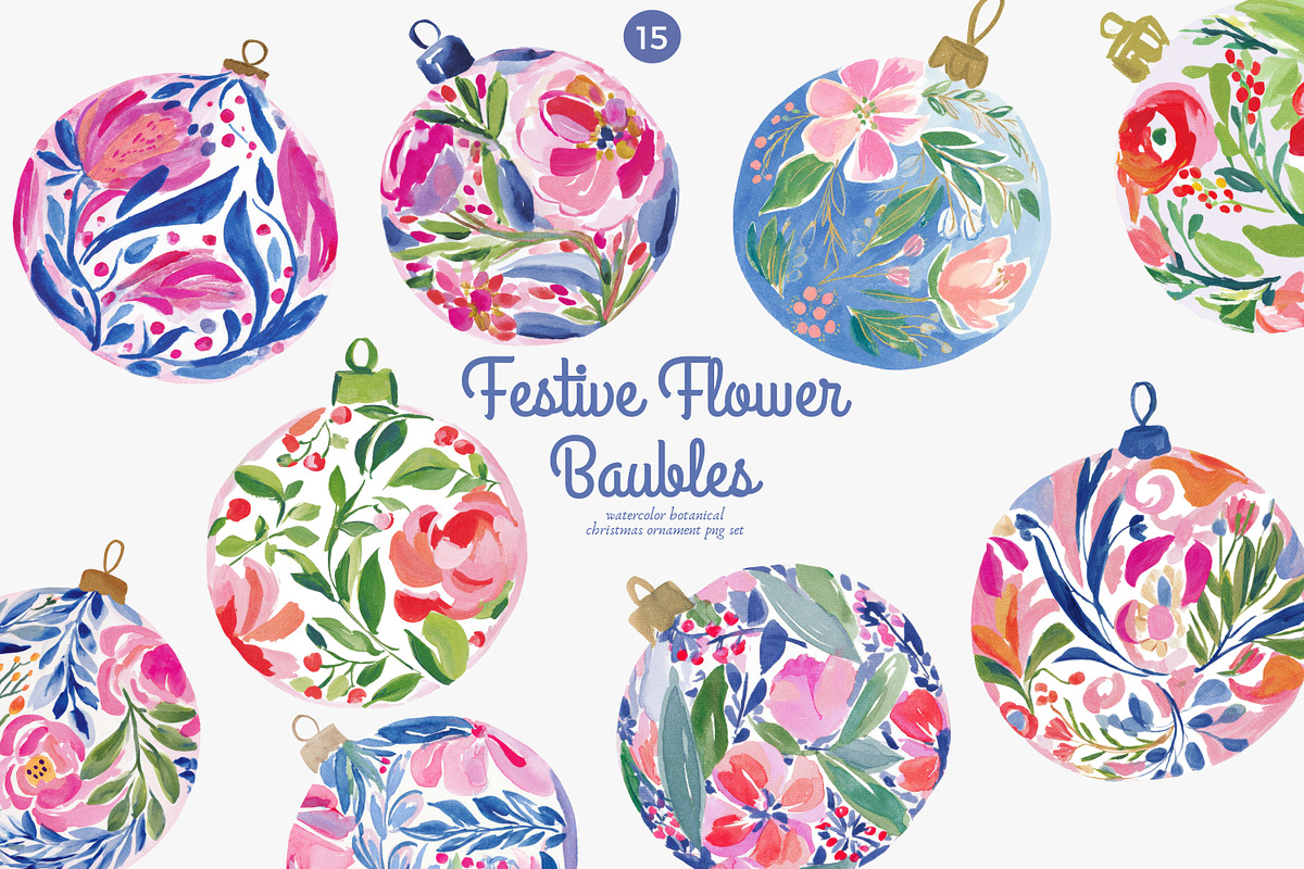 festive flower baubles collection, a Decorative Illustration by Patishop Art (Photo 1 of 6)