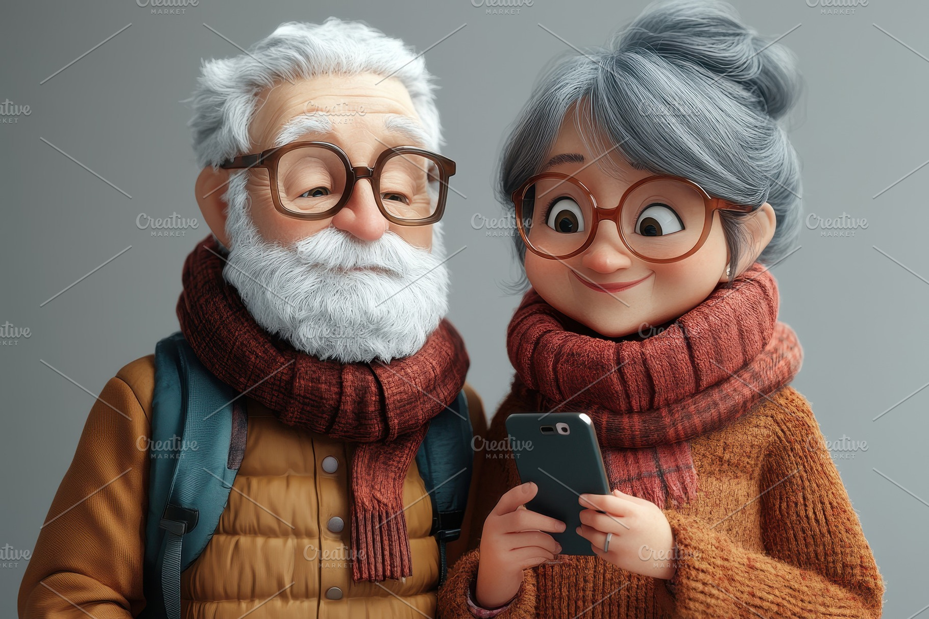 Elderly couple joyfully interacting, a Photo by Tanuart