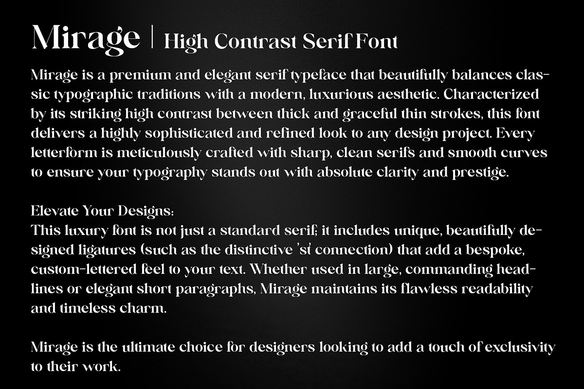 Mirage - Premium High Contrast Font, a Sans Serif Font by OWPictures (Photo 7 of 9)