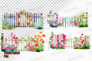 Watercolor Garden Fences Clipart