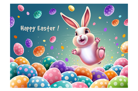 Easter Greeting Card With Cute Bunny, a Card Template by Vector beauty