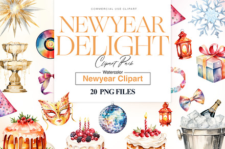 Watercolor New Year Clipart| Party, a Decorative Illustration by BrushstrokeArtGB
