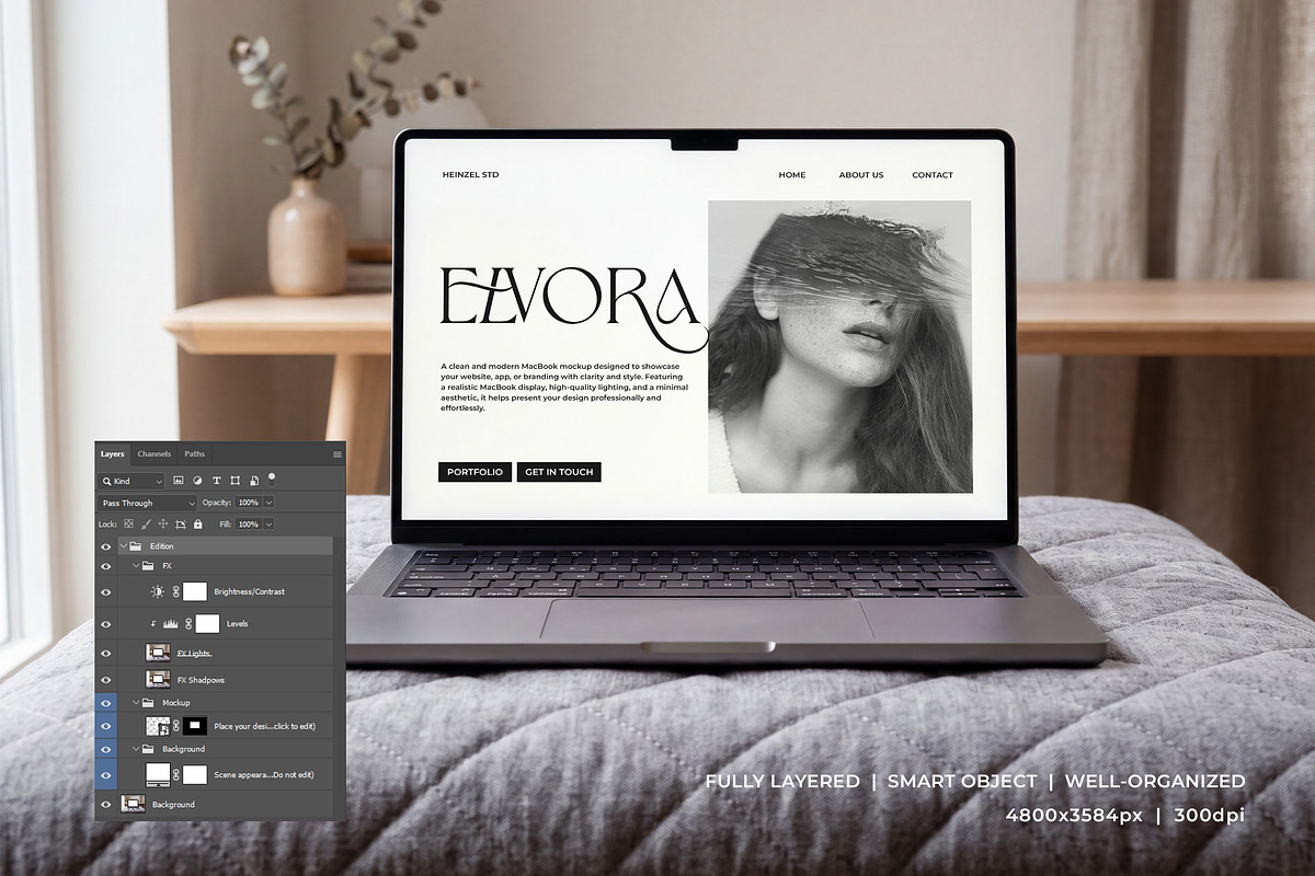 Elvora - Macbook Device Mockup, a Mac Mockup by Heinzel Std Mockup (Photo 2 of 5)