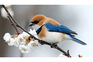 Colorful bird perched on blossoming, an Animal Photo by Lermont51