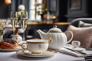 Elegant Afternoon Tea Setting Gold T, a Photo by Pixeness Studio