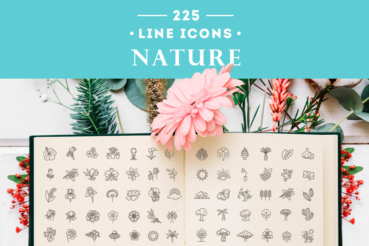 Line Nature Icons Set, an Outline Icon by Tettygreen (Photo 1 of 16)