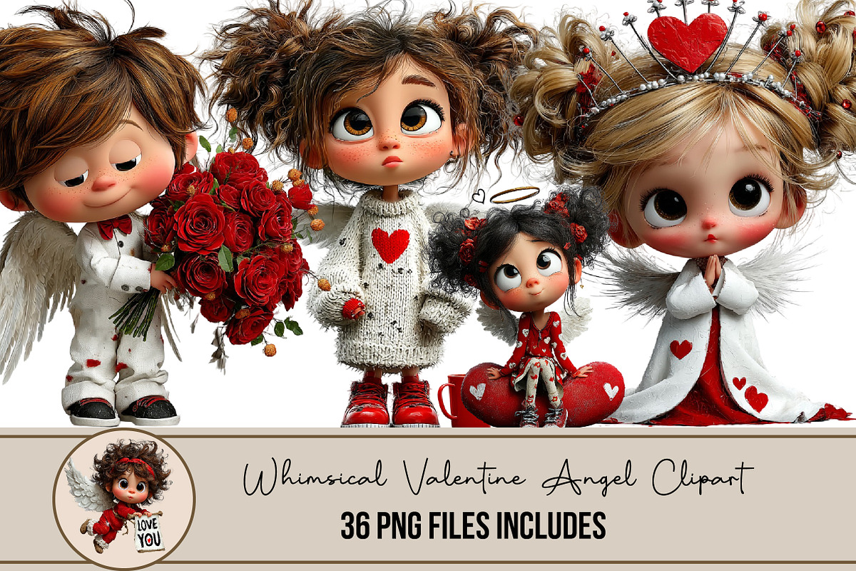 Whimsical Valentine Angel Clipart, an Illustration by DreamArtGraphic (Photo 1 of 4)