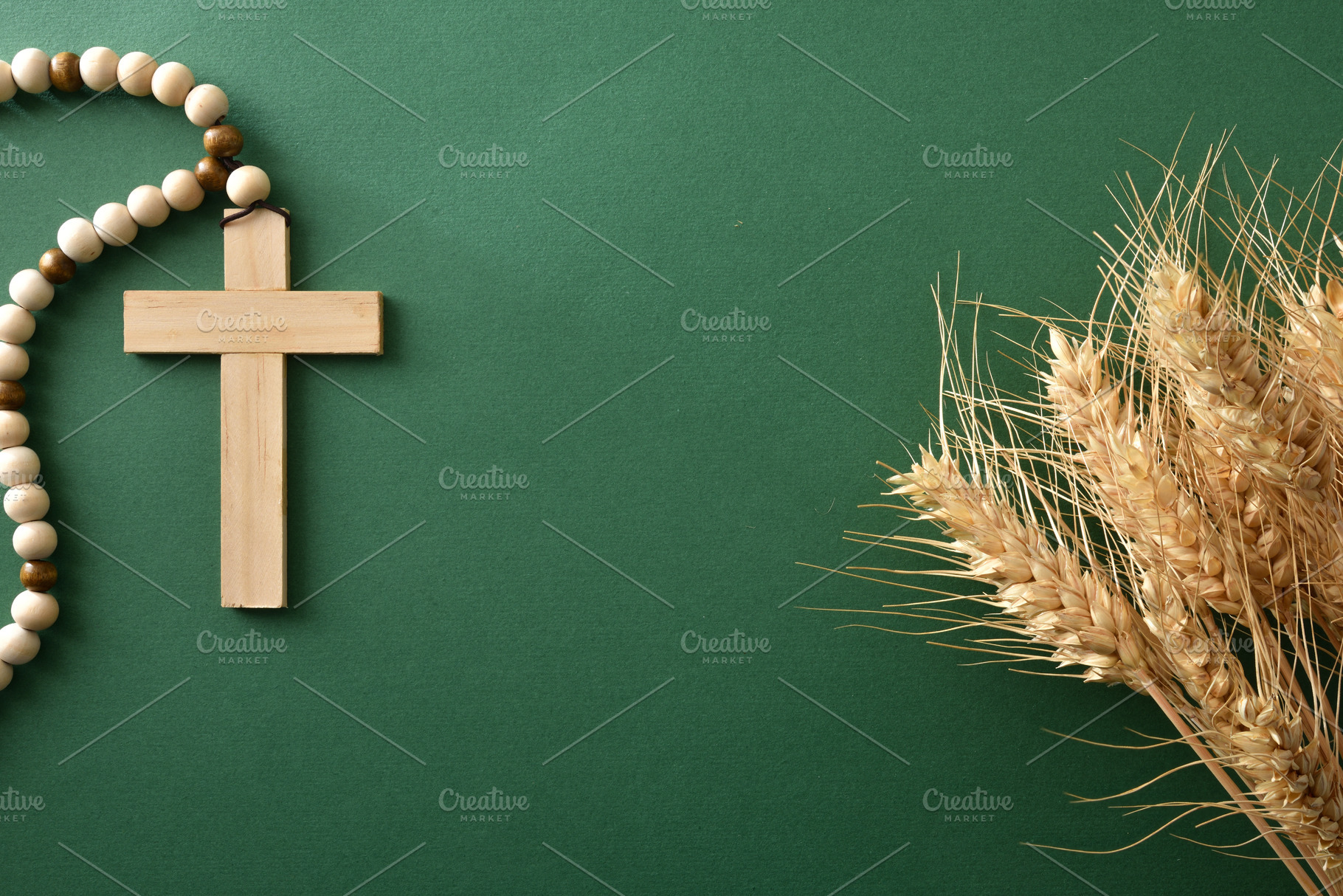 Wooden Cross with Rosary and Wheat, a Holiday Photo by Davizro's Market
