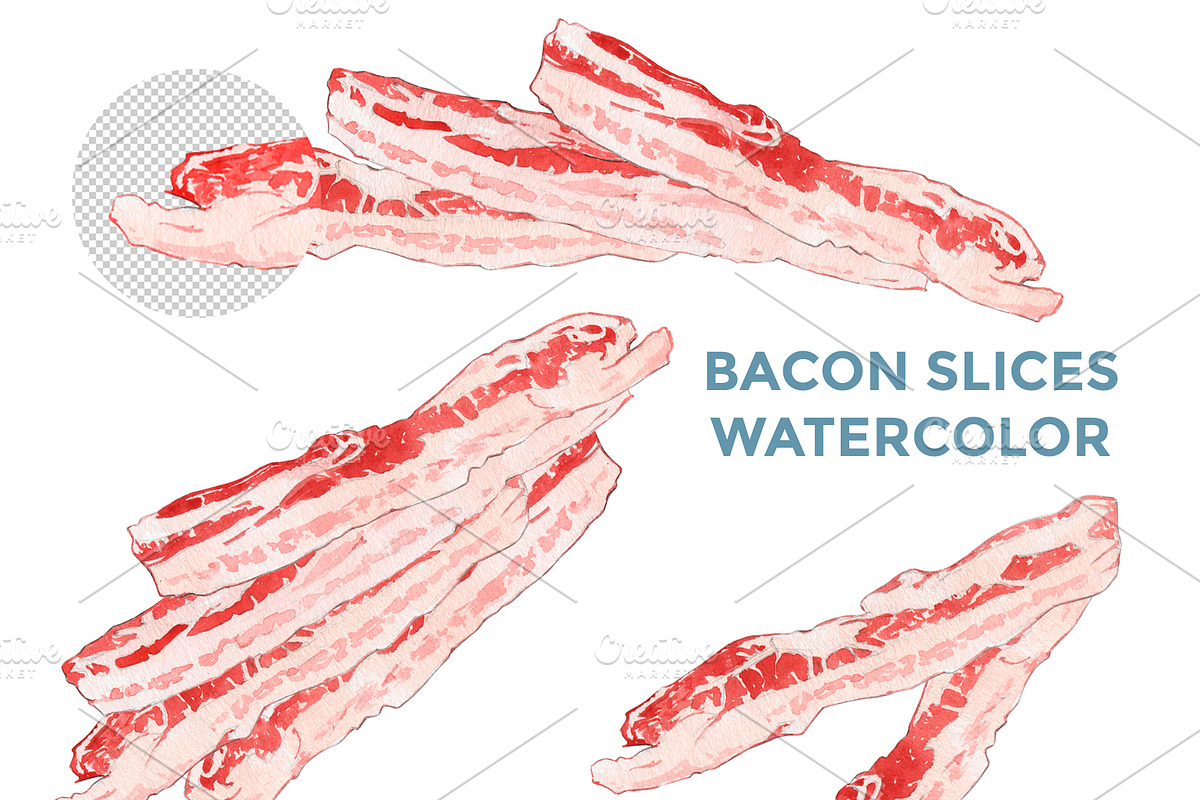 BACON SLICES WATERCOLOR, a Food Illustration by wedraw (Photo 2 of 3)