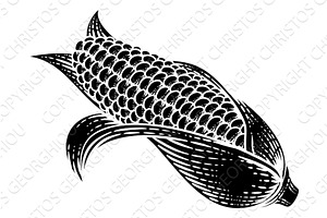 Corn Vegetable Vintage Woodcut, a Food Illustration by Christos Georghiou