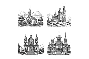 Historic Churches engraving set, an Illustration by AlexArt