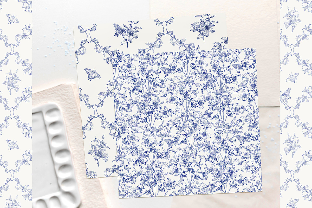 Vintage Seamless Patterns Toile Blue, a Pattern Graphic by ON_lineart_store (Photo 6 of 10)