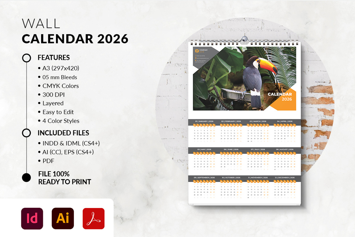 One Page Wall Calendar 2026 preview 2