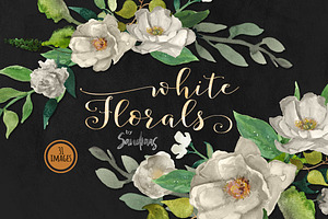 White flowers clip art, hand painted
