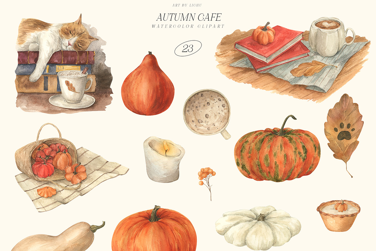 Autumn Cafe watercolor, a Seasonal Illustration by LiChu Art (Photo 3 of 9)