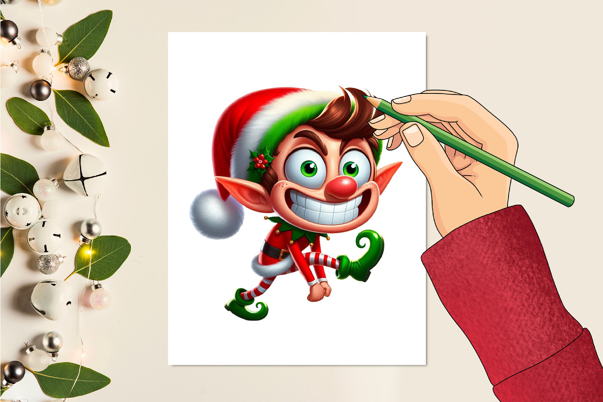 Christmas Crazy Elf PNG Clipart, a Seasonal Illustration by Craft Nest (Photo 2 of 5)