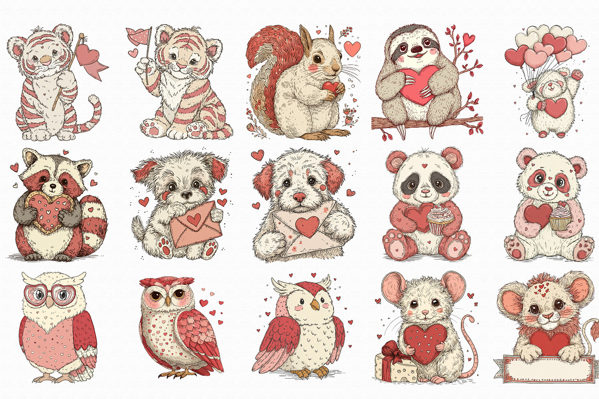 Valentine Animal Characters Clipart, an Illustration by Libby Wishes (Photo 2 of 6)