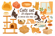 Cute Cats Clipart Set, an Animal Illustration by ananastya (Thumbnail 1 of 3)
