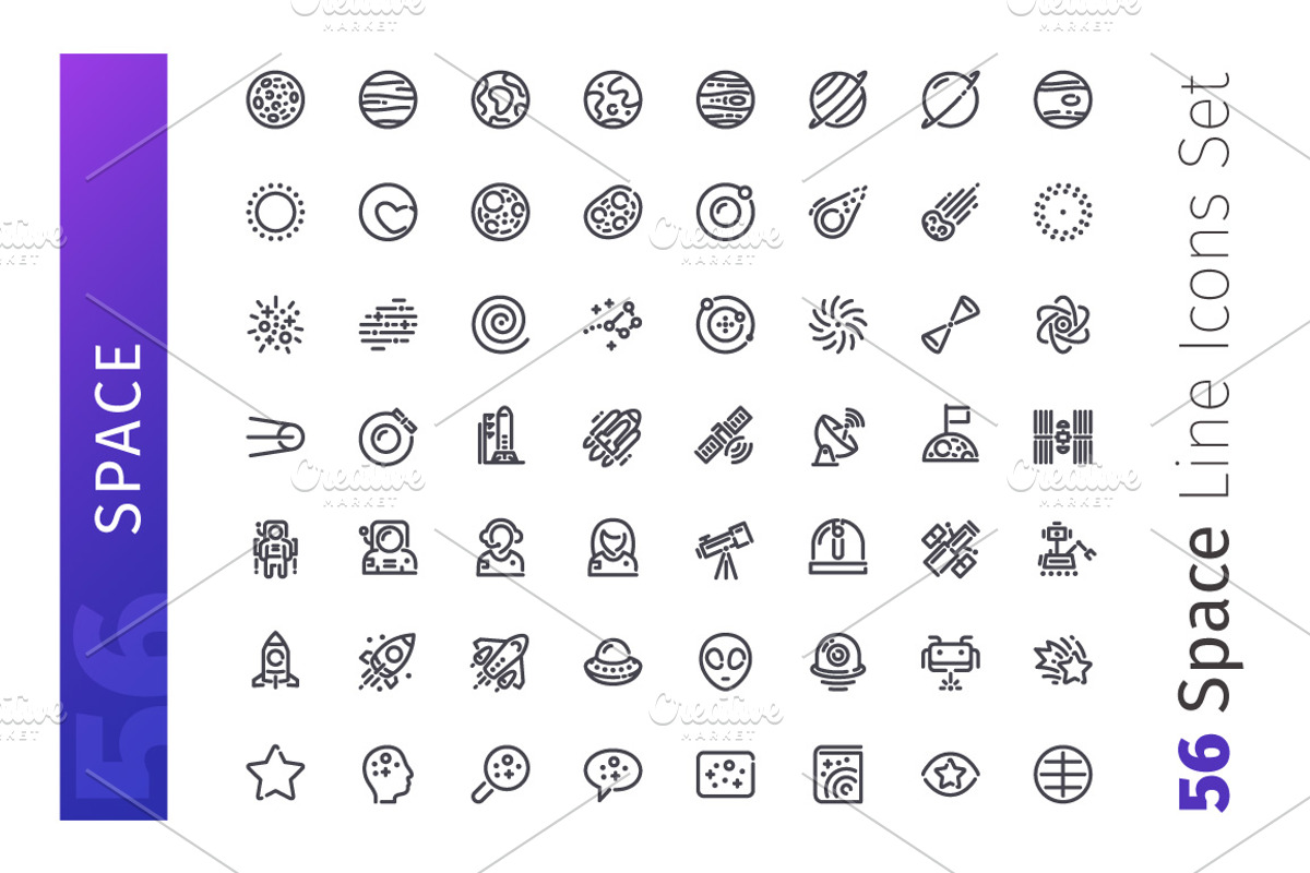 Space Line Icons Set, an Outline Icon by Voysla's Shop (Photo 2 of 4)