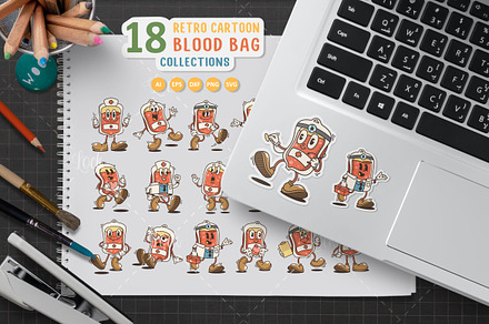 Blood Bag Cartoon Varied Poses