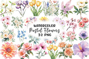 Watercolor Pastel Flowers Clipart, a Work Illustration by CraftArtStudio