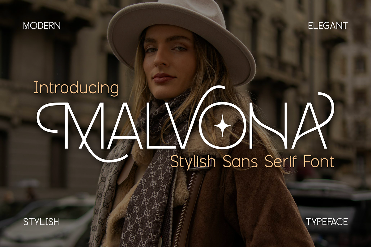 Malvona Stylish Sans Serif Font, a Sans Serif Font by Graphue (Photo 1 of 9)