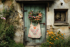 Charming cottage entrance adorned wi, a Photo by Tanuart