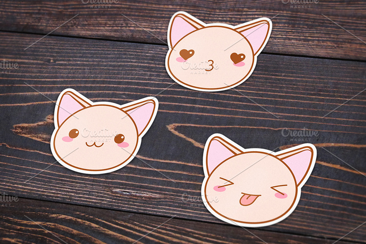 Cute vector kawaii cat muzzles, an Emoji Icon by MaryHat Shop (Photo 1 of 2)