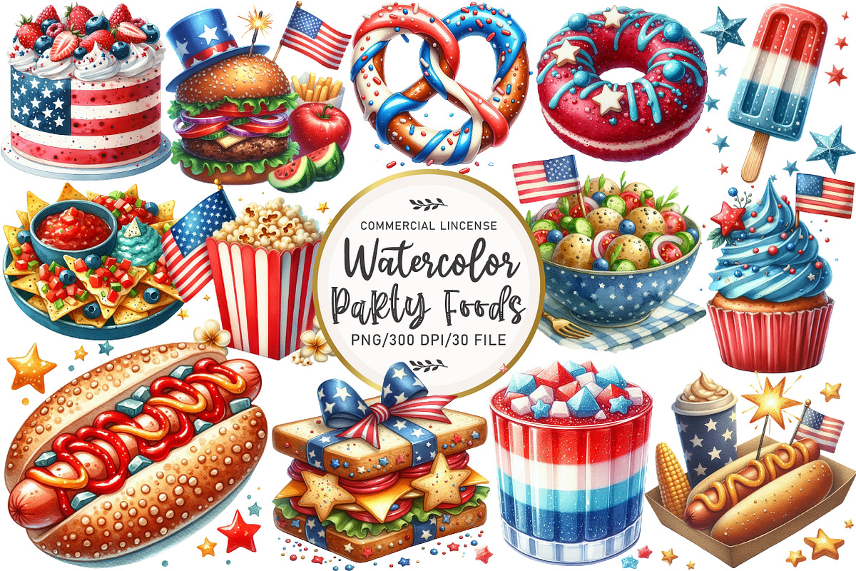 4th Of July Foods Party Clipart, an Illustration by OK Design (Photo 1 of 5)