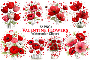 Valentine's Flowers Clipart, an Illustration by Pixels.Craft