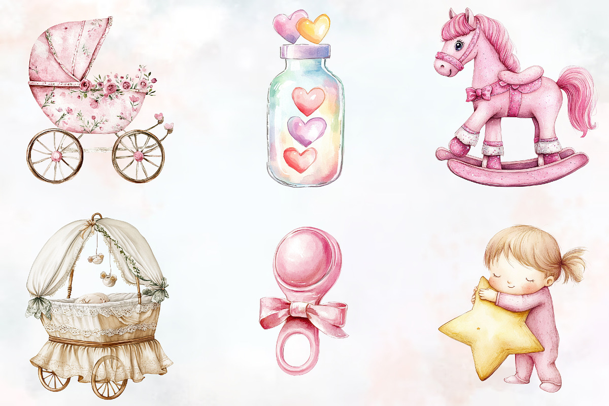 Pink Baby Girl Nursery Clipart, an Illustration by RobertsArt (Photo 5 of 7)