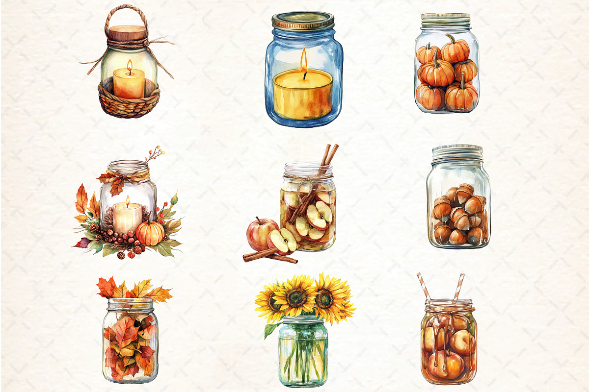 Fall Mason Jars Clipart Bundle, an Illustration by DreamCafeArt (Photo 3 of 5)