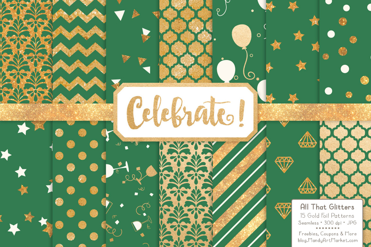 Gold Foil Digital Papers in Emerald, a Pattern Graphic by Amanda Ilkov (Photo 1 of 4)