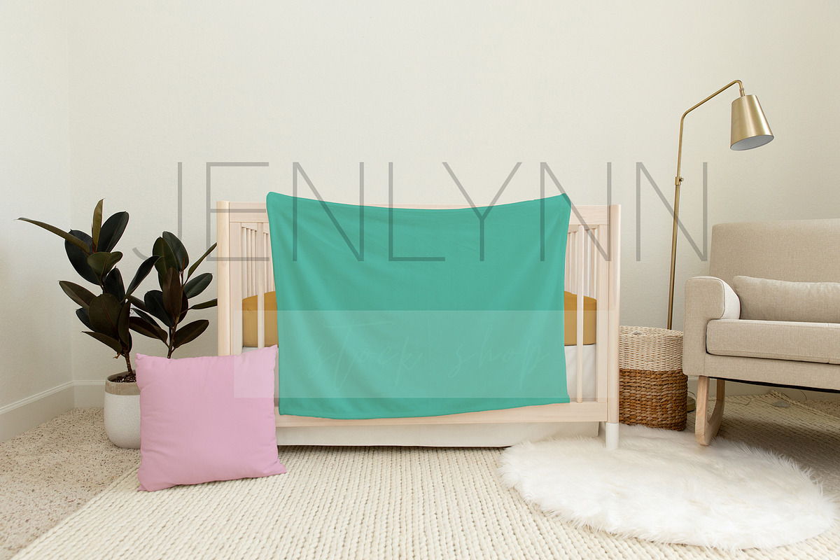 Minky Blanket, Crib Sheet + Pillow, a Product Mockup by JENLYNN Stock Shop (Photo 4 of 5)
