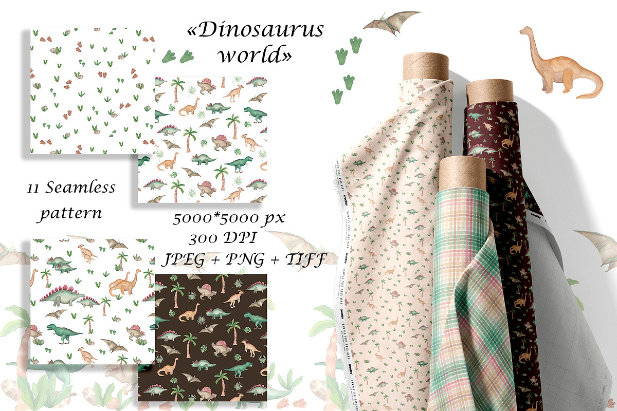 Watercolor Dinosaurus Collection, a Pattern Graphic by Oksana Dovhopol Art (Photo 2 of 16)