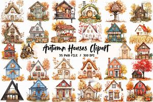 Autumn Houses Clipart, an Illustration by Libby Wishes
