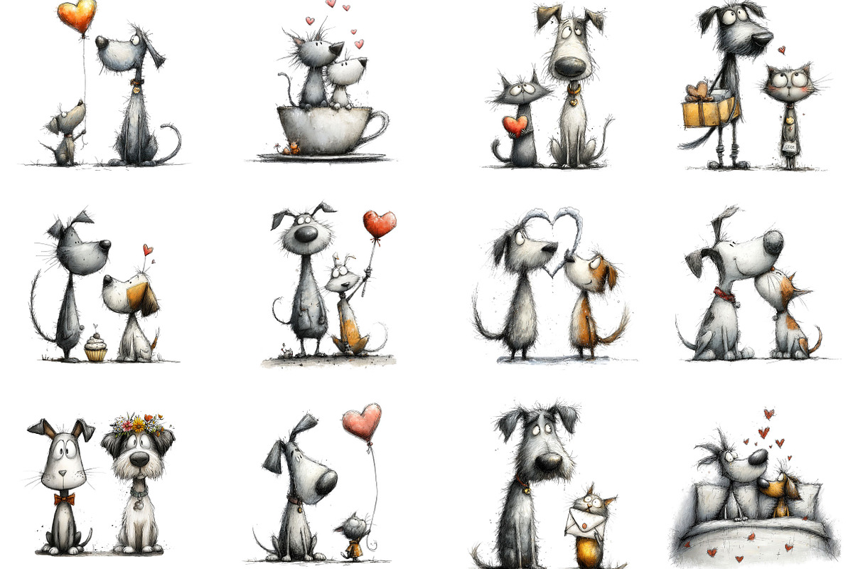 Watercolor Valentine Cat and Dog, an Illustration by Designking (Photo 2 of 4)