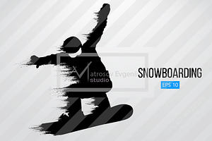 Silhouette Of A Snowboard Rider. Set