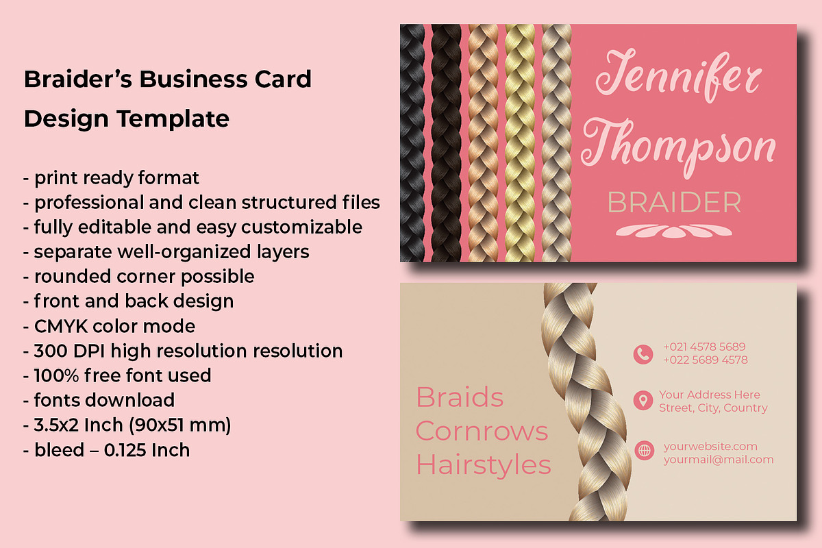 Braider's Business Card  Template, a Business Card Template by Kseniya-Omega (Photo 2 of 5)