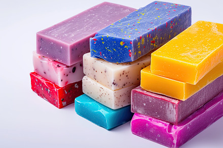 Colorful bars of soap on white background, a Beauty & Fashion Photo by AlyaAnd